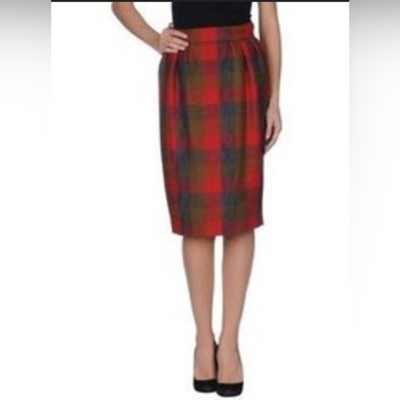 Authentic Gucci Sz 40 Italian wool plaid skirt 2013 pencil midi pockets pleats - Picture 1 of 12